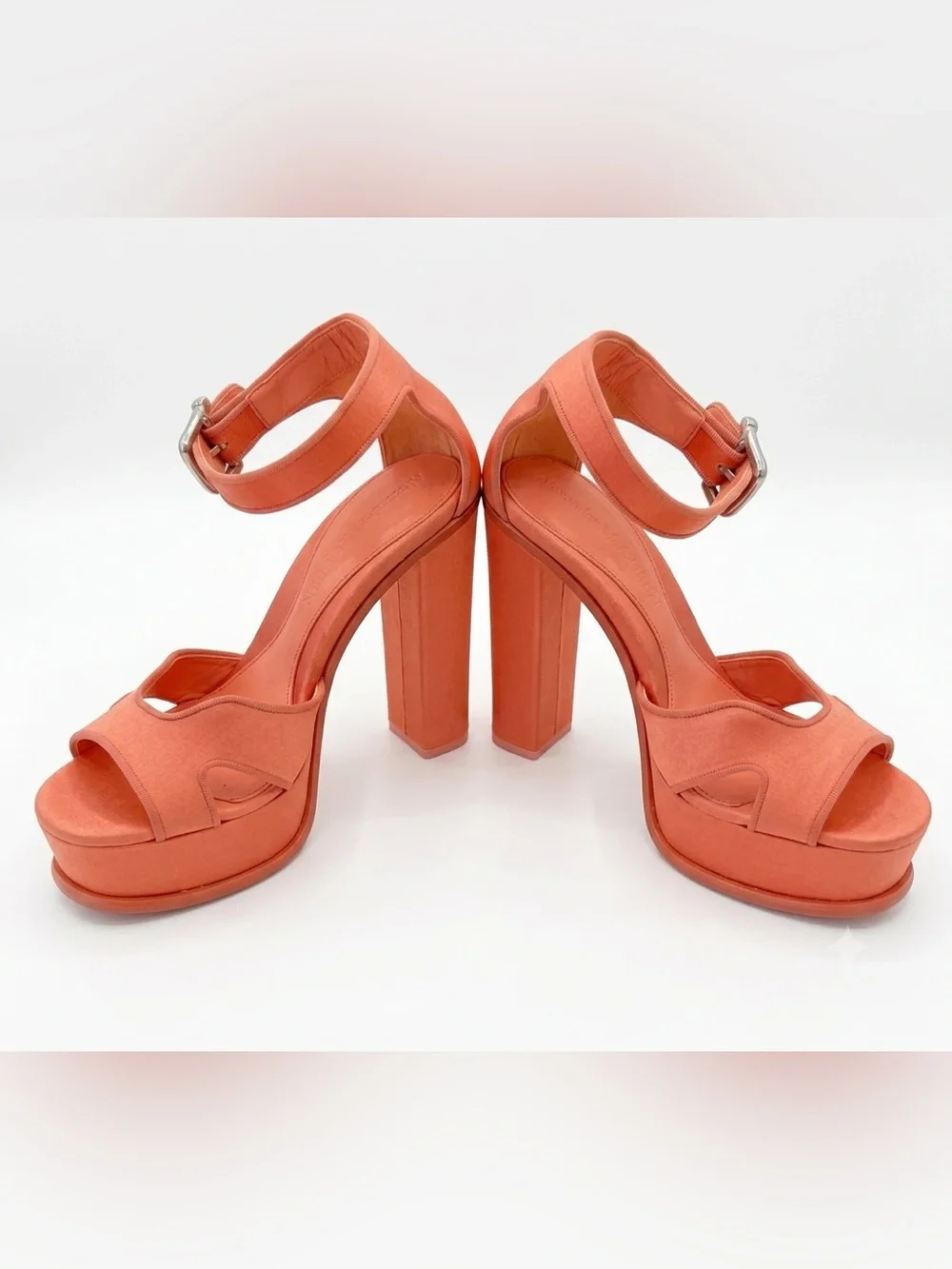 Alexander McQueen Satin Coral Platform Ankle Strap Sandals. Size 9
